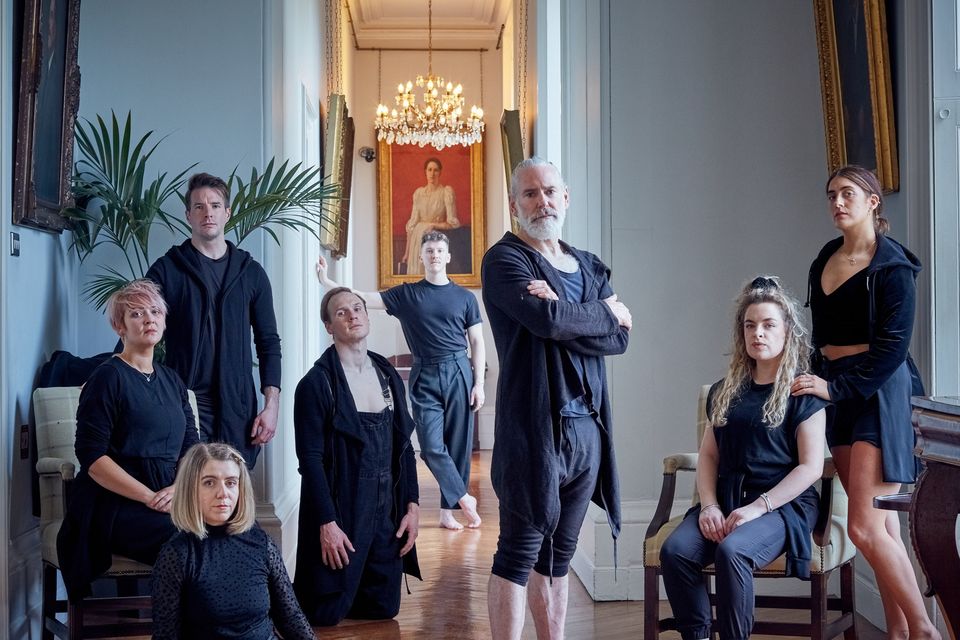 Breandán de Gallaí (centre front) with his dance company, Ériu. Photo: Maurice Gunney